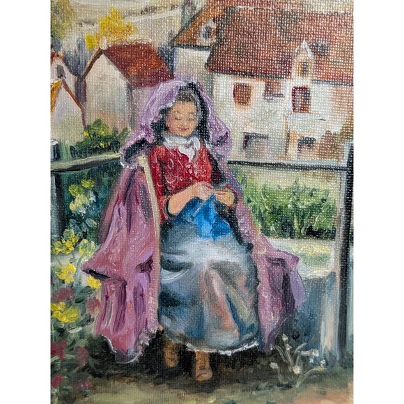 Oil Painting Woman In Countryside Signed Student Artist 8 X 10 Garden Village - Picture 13 of 16